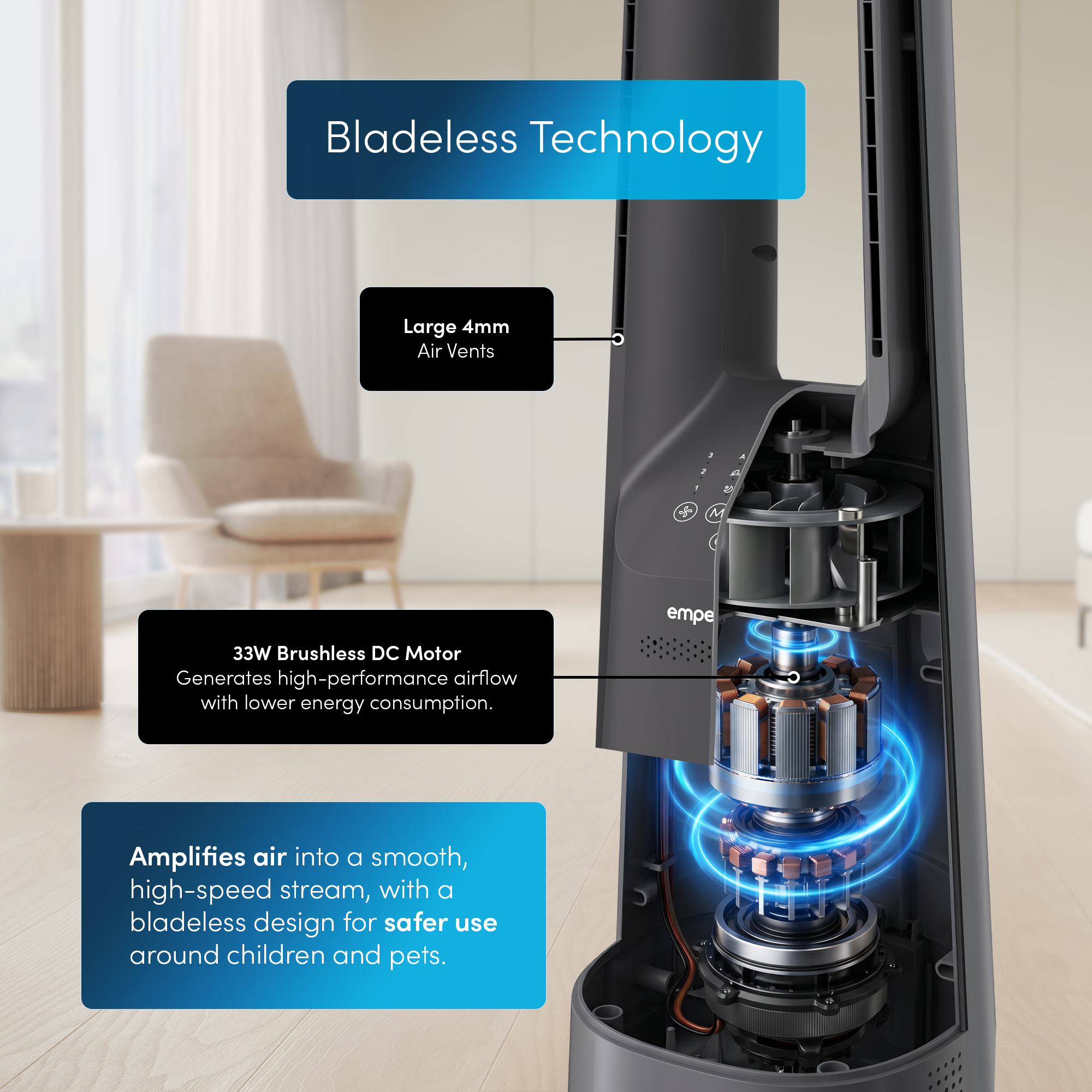 40" Bladeless Tower Fan - Black