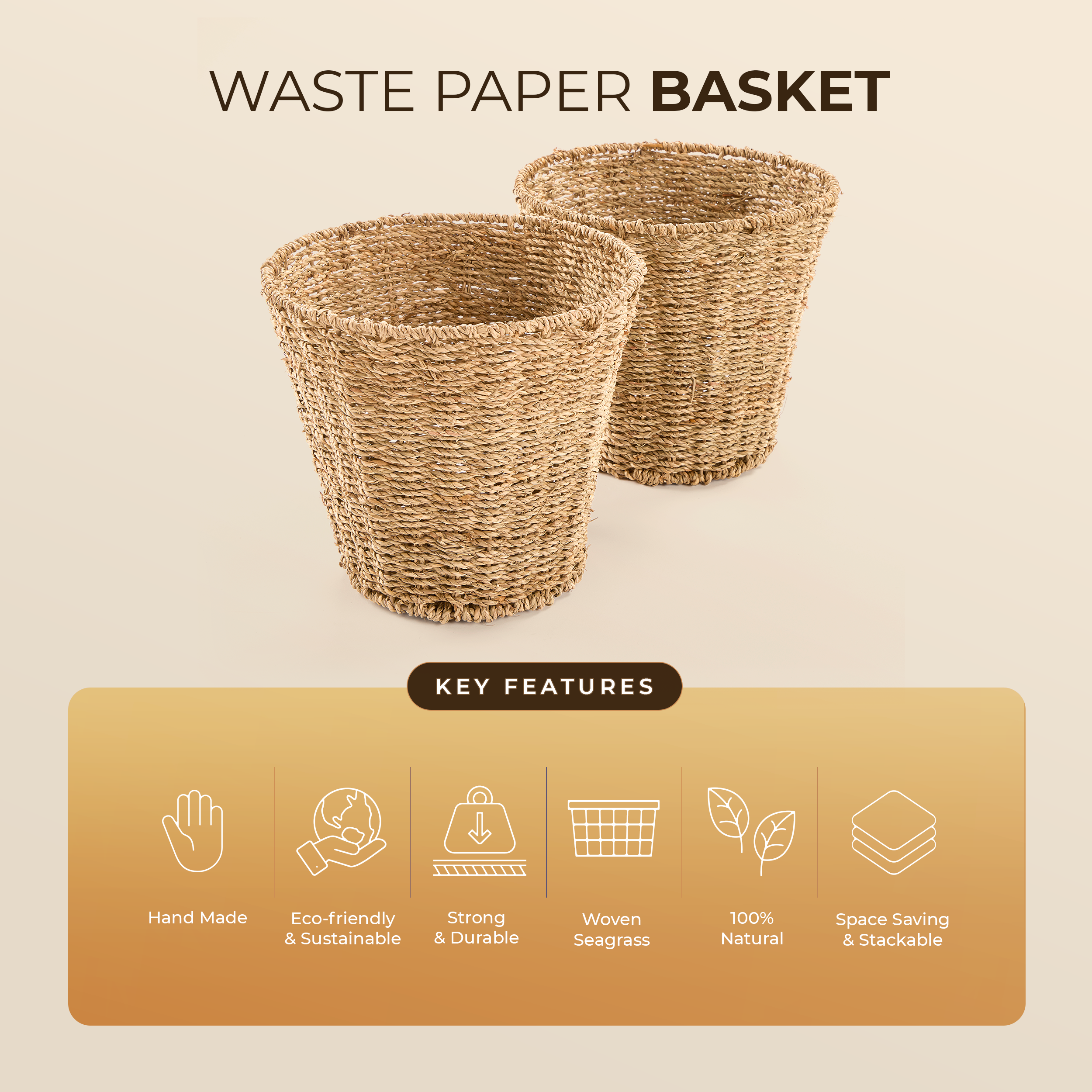 Seagrass Waste Paper Bins – Set Of 2