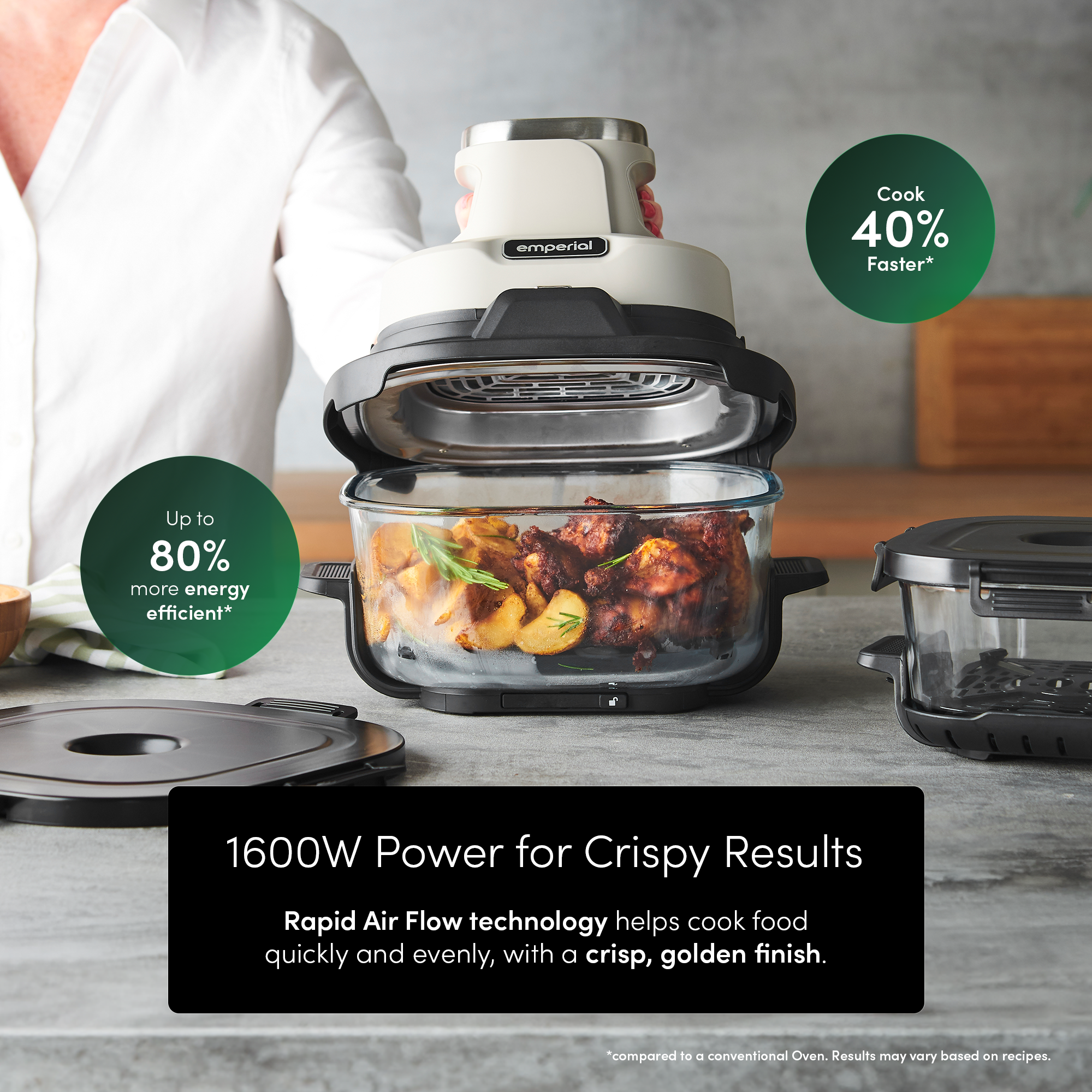 Cooksy™ 4-in-1 Portable Glass Air Fryer - Stone