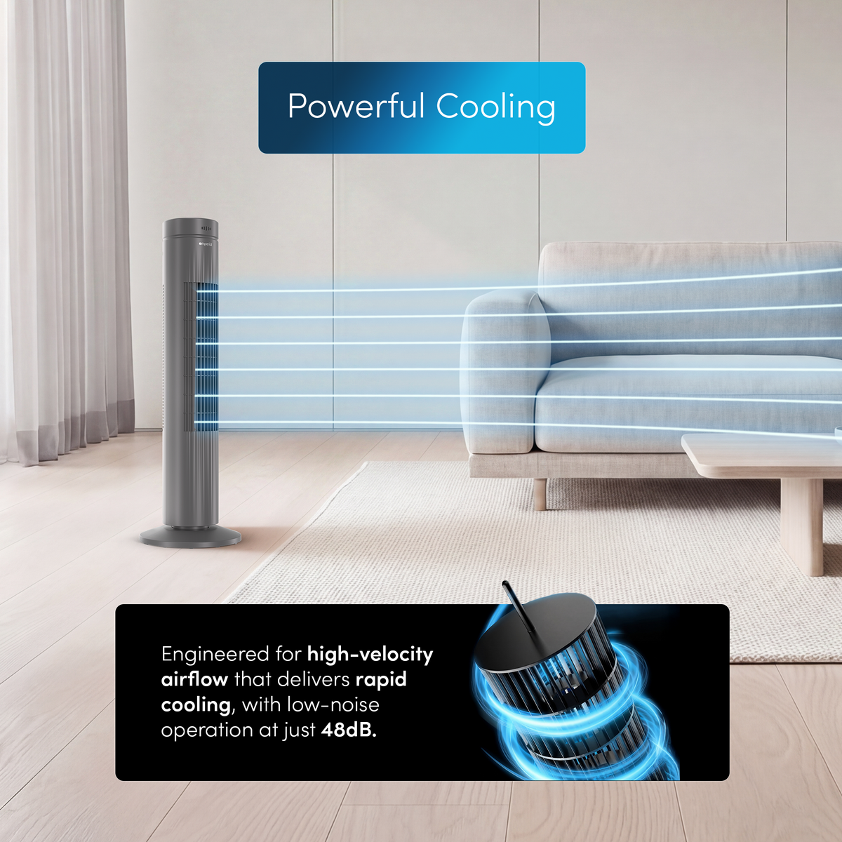 30" Oscillating Tower Fan - Grey
