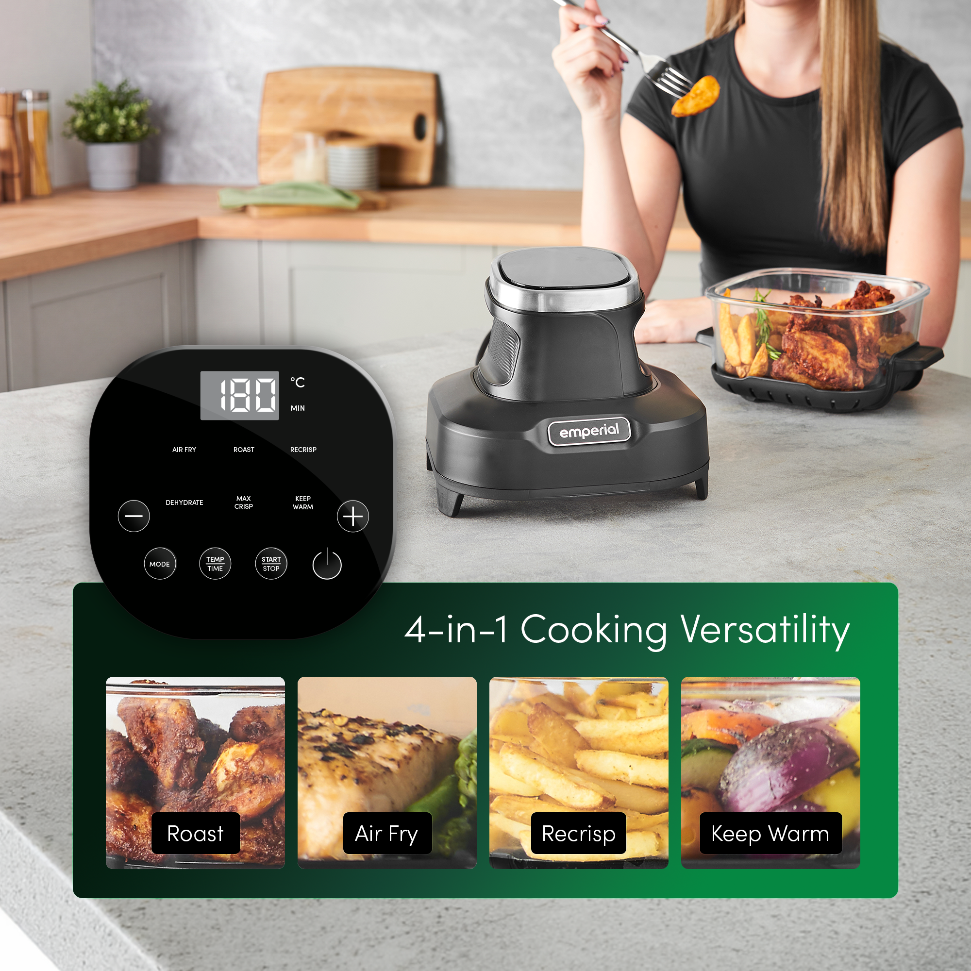 Cooksy™ 4-in-1 Portable Glass Air Fryer - Black