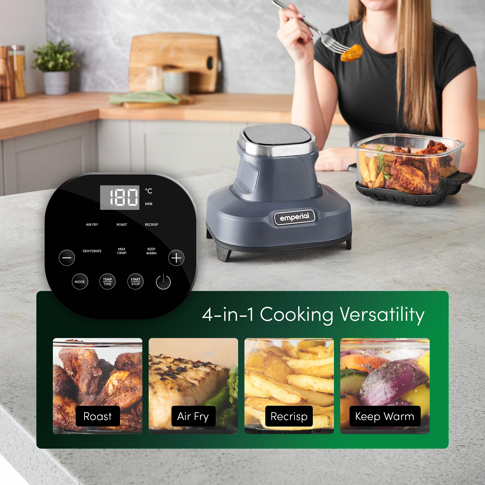 Cooksy™ 4-in-1 Portable Glass Air Fryer - Blue