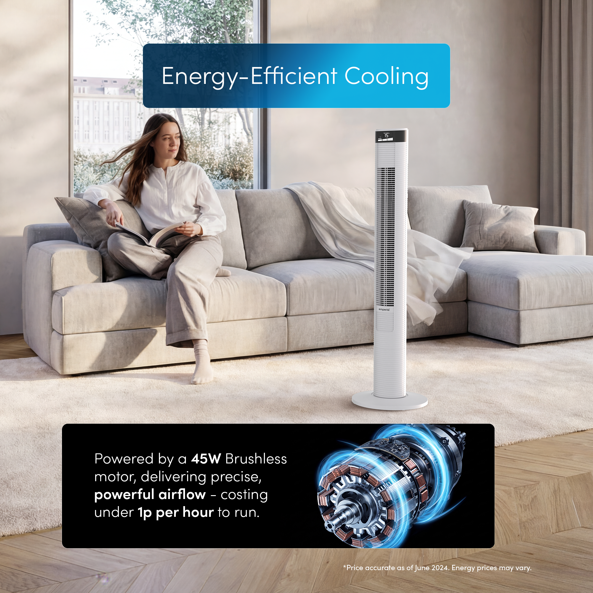 46" Oscillating Tower Fan - White