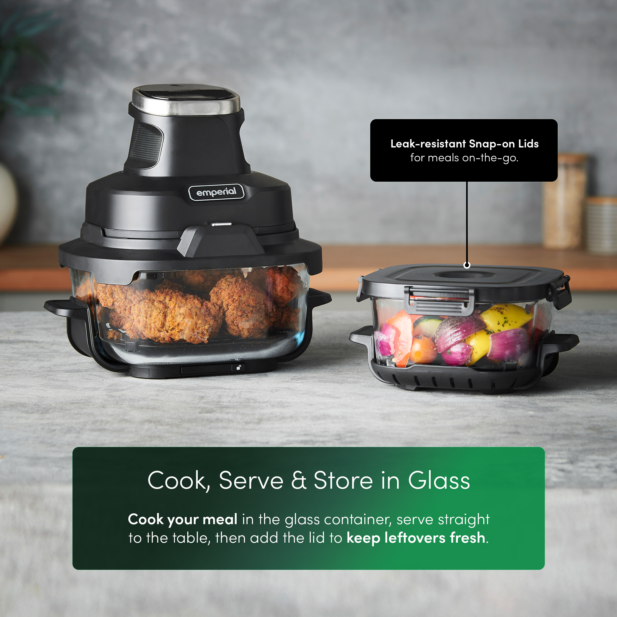 Cooksy™ 4-in-1 Portable Glass Air Fryer - Black