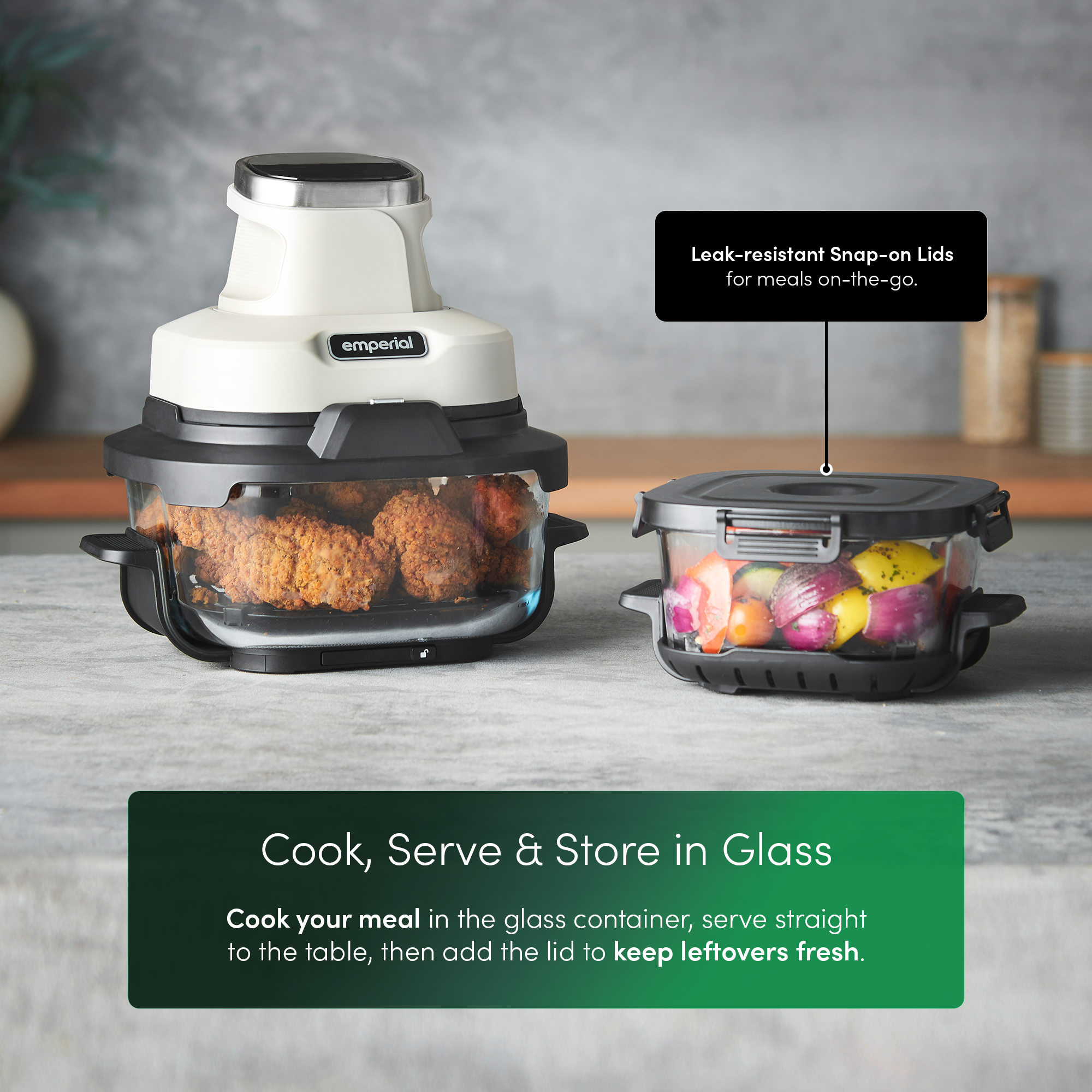 Cooksy™ 4-in-1 Portable Glass Air Fryer - Stone
