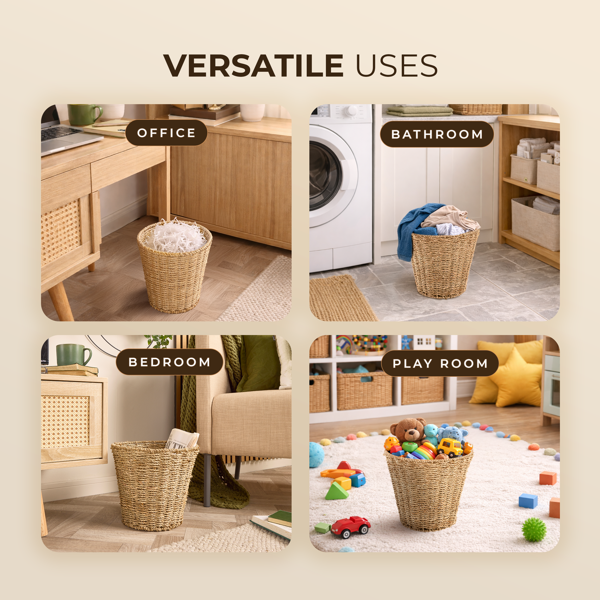 Seagrass Waste Paper Bins – Set Of 2