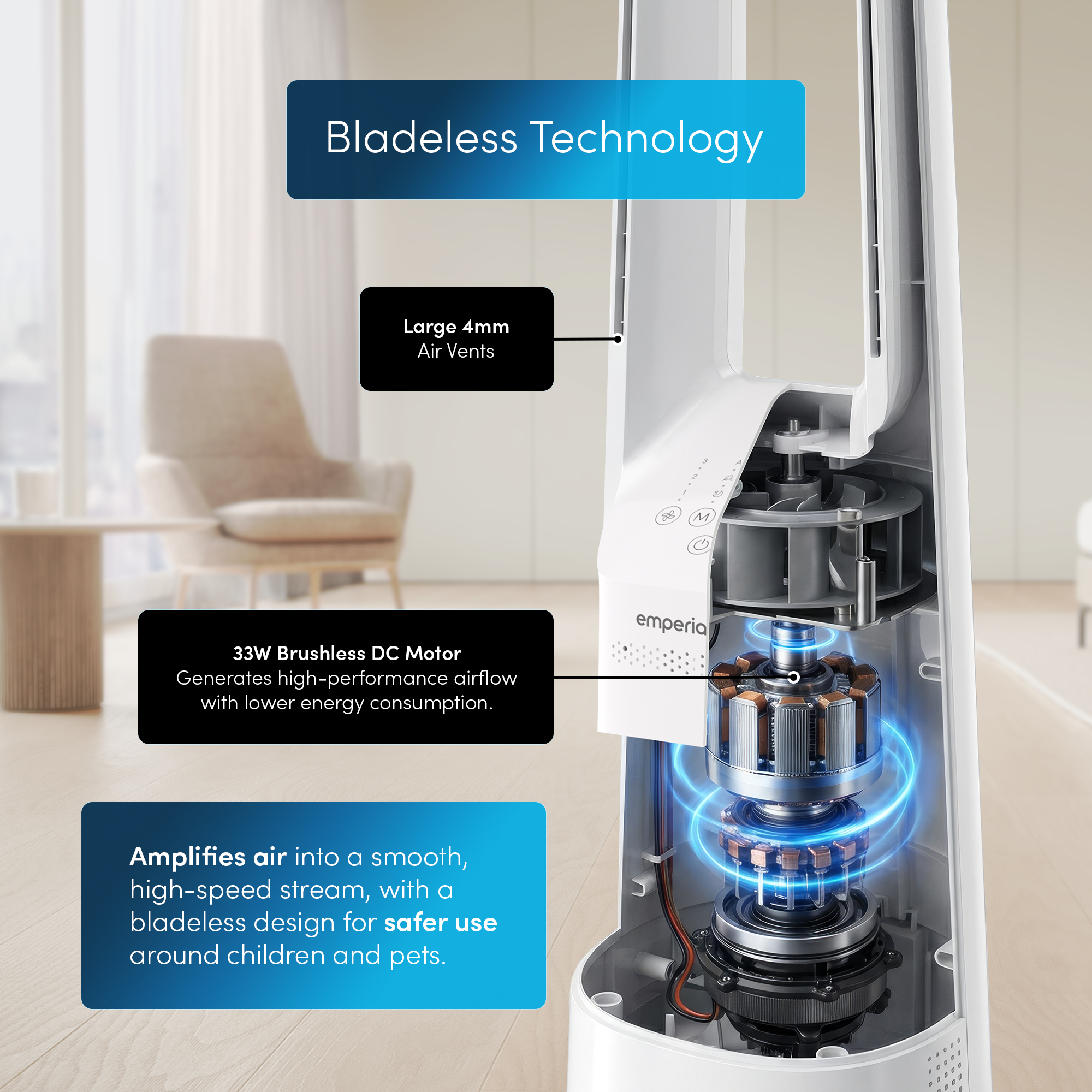 40" Bladeless Tower Fan - White